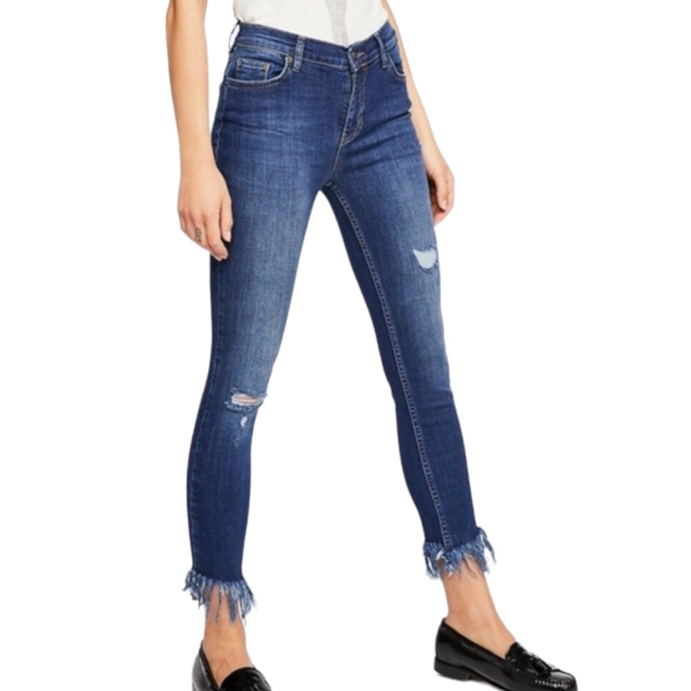 Free People Ankle Cropped Jeans with Frayed Hem